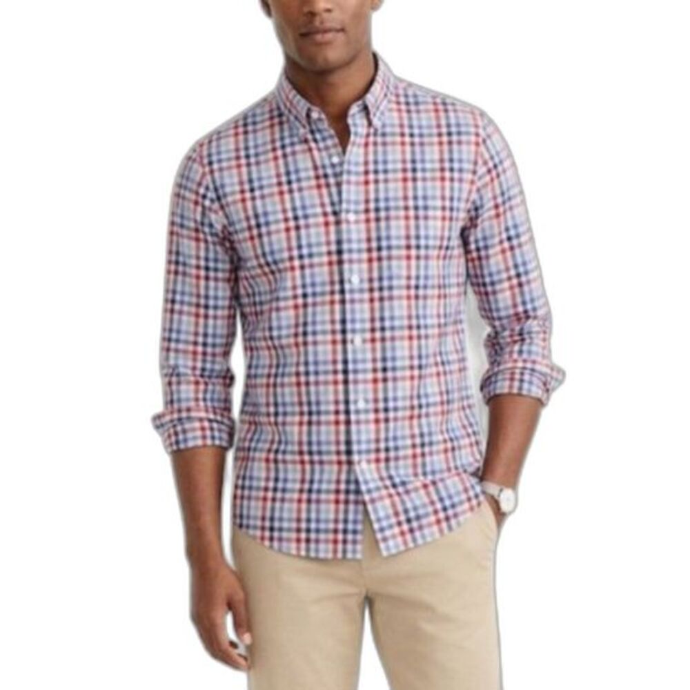 J. Crew Men's Blue Red Check Flex Washed Long Sleeve Button Down Shirt Size M